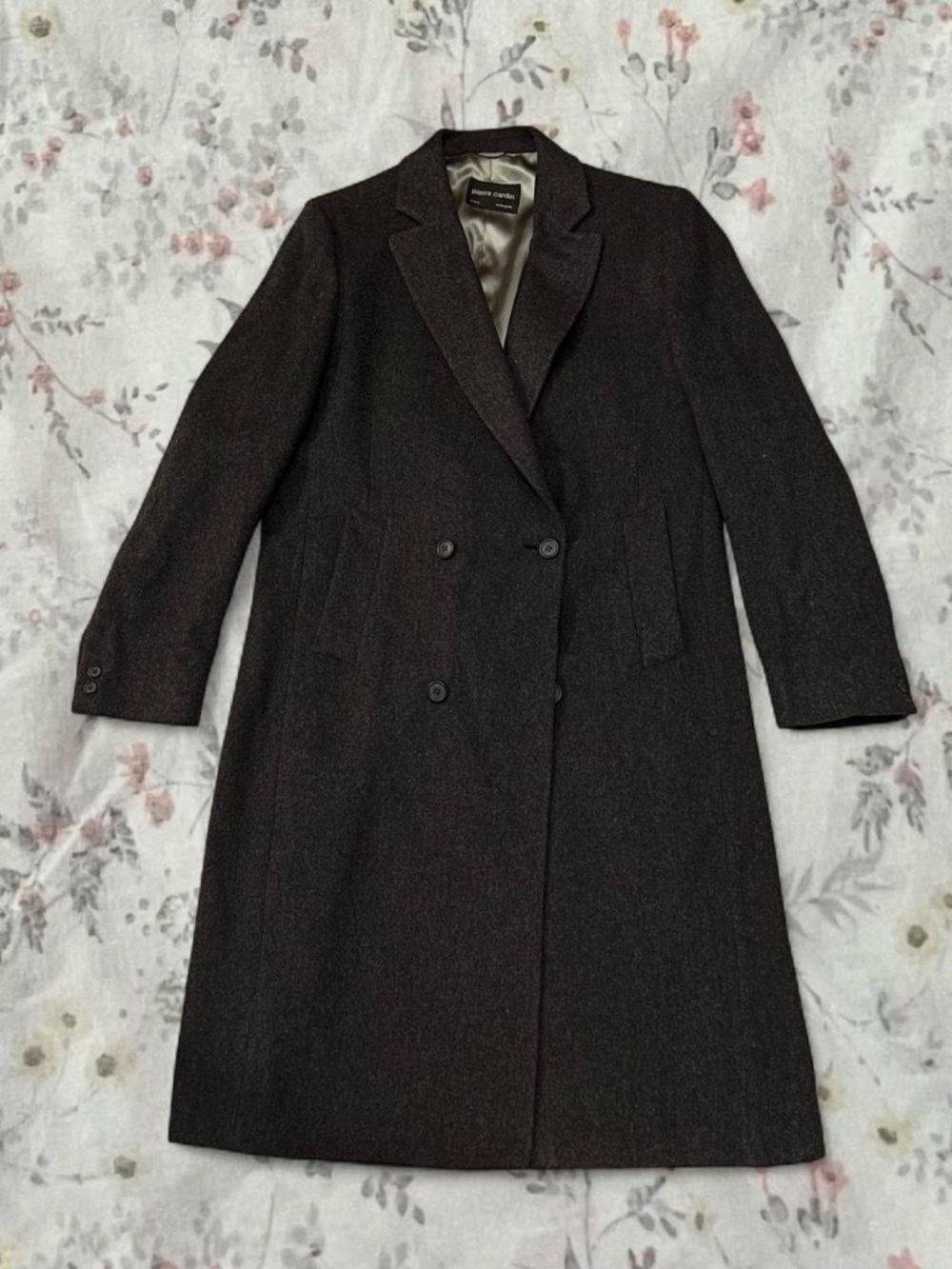 Vintage 90s Pierre Cardin Peacoat Wool Double Breasted Trench Military Gray